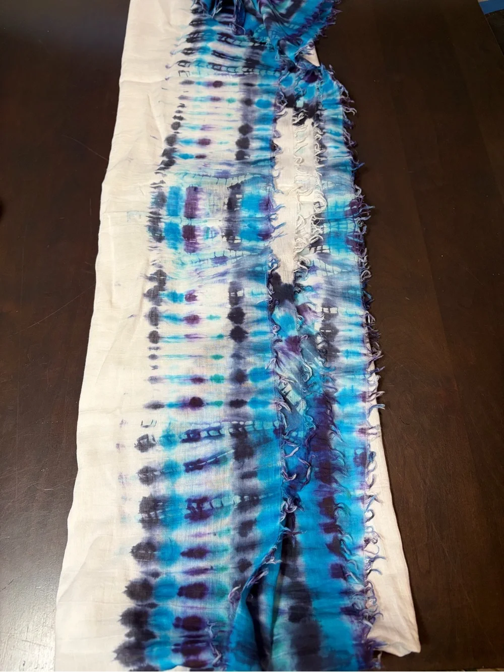 Steve Madden White Scarf with Blue and Purple Tie-Dye 35x40